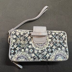 Vera Bradley Paisley Wristlet in Gray and Blue
